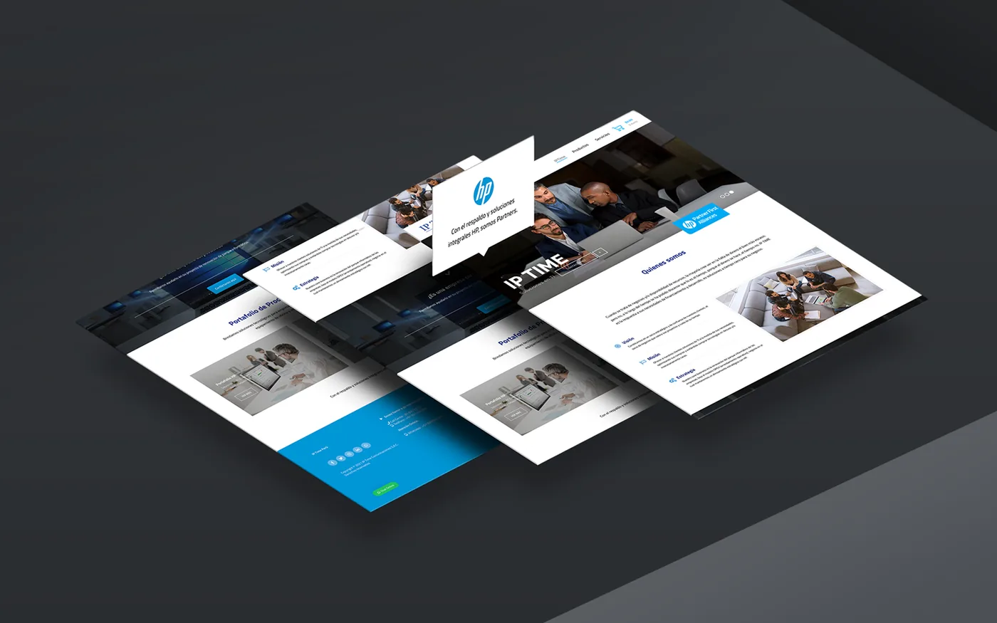 Diseño web corporativo de IP Time en portátil, tablet y móvil